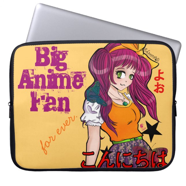 Manga girl with butterflies laptop sleeve (Front)