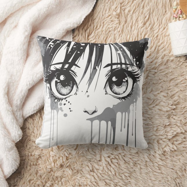 Manga Girl with Paint-Drenched Gaze Cushion (Blanket)