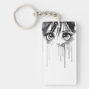 Manga Girl with Paint-Drenched Gaze Key Ring