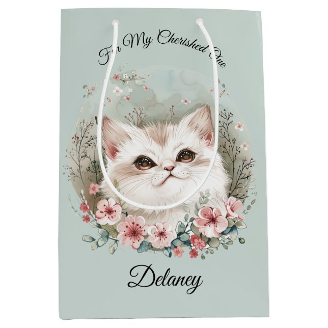 Manga Kitten & Sakura Flowers Cat Lovers Gift Bag (Front)