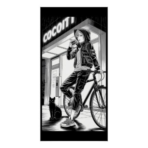 Manga Monochrome Illustration - Cyberpunk Girl Poster