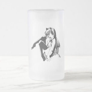 Manga, Neko Catgirl Furry Kawaii Loli  Frosted Glass Beer Mug