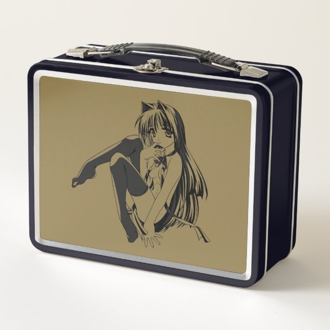 Manga, Neko Catgirl Furry Kawaii Loli  Metal Lunch Box (Front)