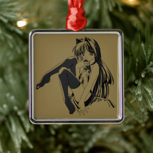 Manga, Neko Catgirl Furry Kawaii Loli Metal Tree Decoration