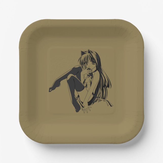 Manga, Neko Catgirl Furry Kawaii Loli  Paper Plate (Front)