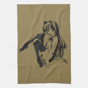 Manga, Neko Catgirl Furry Kawaii Loli Tea Towel
