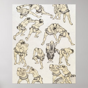 Manga: studies of gestures and postures of wrestle poster