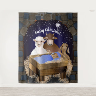 Manger Nativity Holiday Backdrop Tapestry