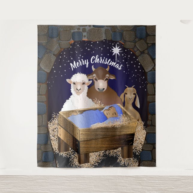 Manger Nativity Holiday Backdrop Tapestry (Front)