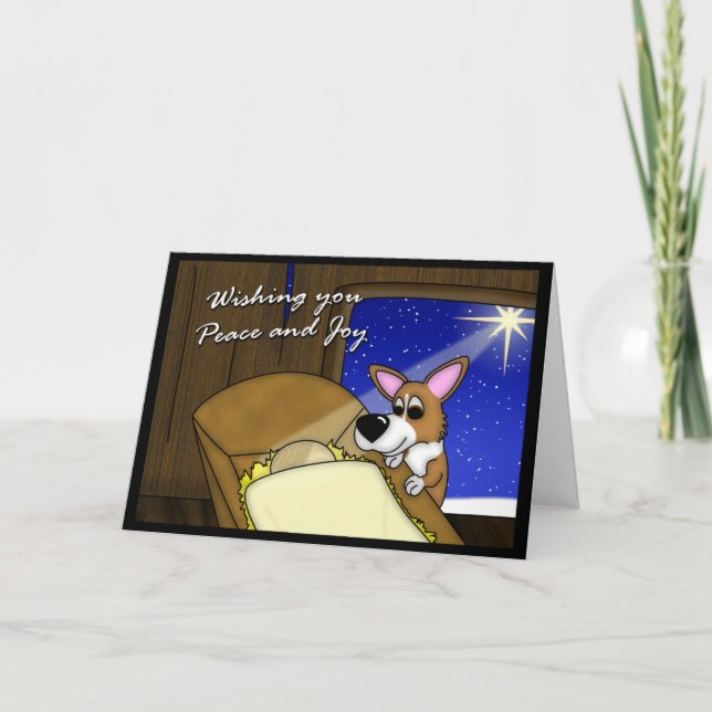 Manger Pembroke Welsh Corgi Christmas Card (Front)