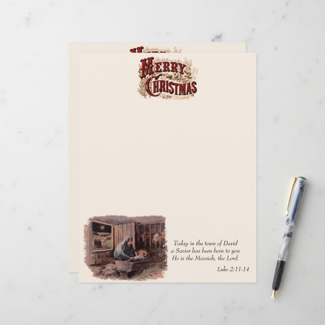 Manger Scene Christian Stationery (Front/Back In Situ)