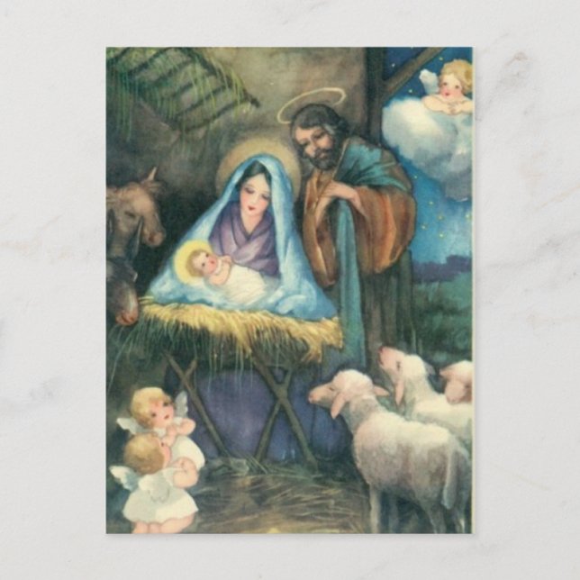 Manger Scene "O holy Night" postcard (Front)