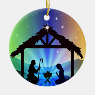 Manger Scene with Joseph and Mary Ceramic Tree Decoration