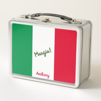 Mangia Italian Flag Red White and Green Metal Lunch Box