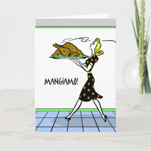 Mangiamo! We Eat! Retro Italian Thanksgiving Holiday Card