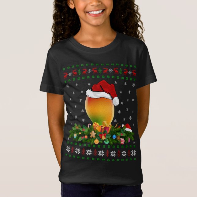 Mango Fruit Lover Xmas Santa Hat Ugly Mango Christ T-Shirt (Front)