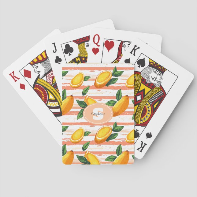 Mango Fruit Pattern with Green Leaves Playing Cards (Back)