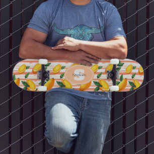 Mango Fruit Pattern with Green Leaves Skateboard