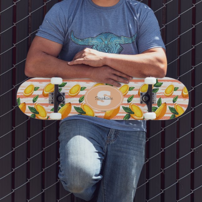 Mango Fruit Pattern with Green Leaves Skateboard (Outdoor 3)