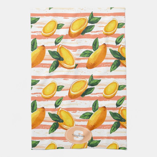 Mango Fruit Pattern with Green Leaves Tea Towel (Vertical)