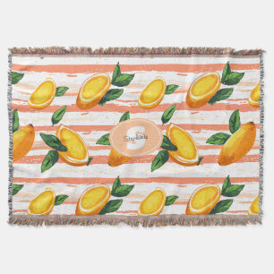Mango Fruit Pattern with Green Leaves Throw Blanket
