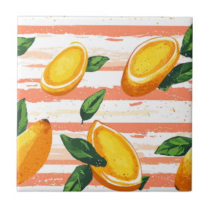 Mango Fruit Pattern with Green Leaves Tile