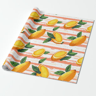 Mango Fruit Pattern with Green Leaves Wrapping Paper