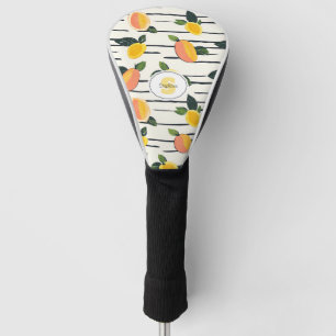 Mango Fruit Print Coral Yellow on Striped Ivory Golf Head Cover