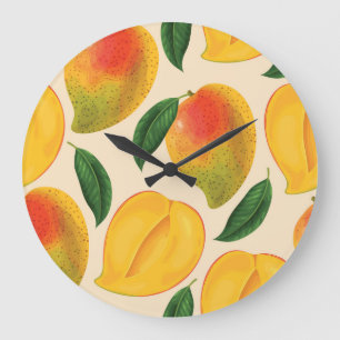 Mango Fruit Seamless Pattern Large Clock