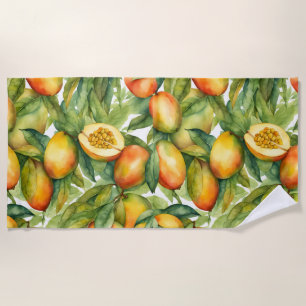 Mango Fruits and Leaves Beach Towel
