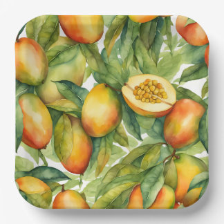 Mango Fruits and Leaves  Paper Plate