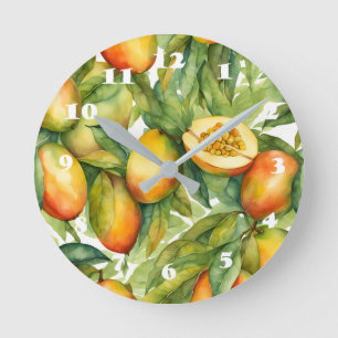 Mango Fruits and Leaves Round Clock