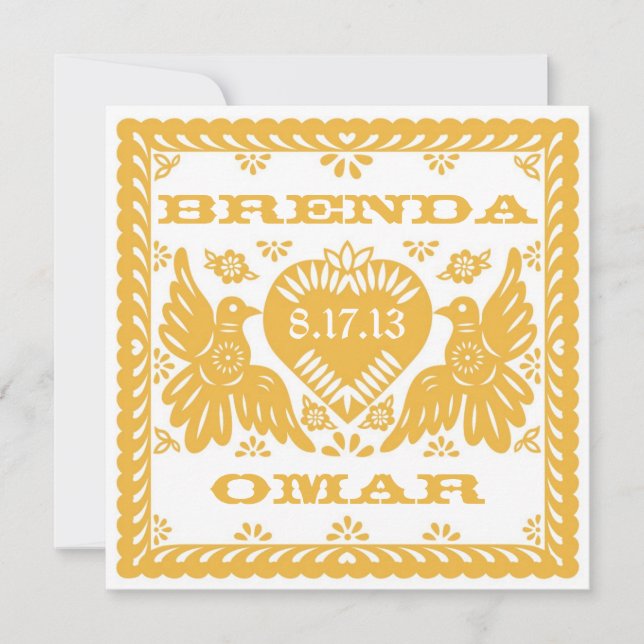 Mango Love Birds Papel Picado Invitation (Front)