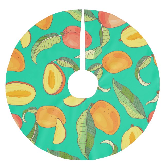 Mango Medley: Tropical Fruit Pattern Brushed Polyester Tree Skirt (Front)