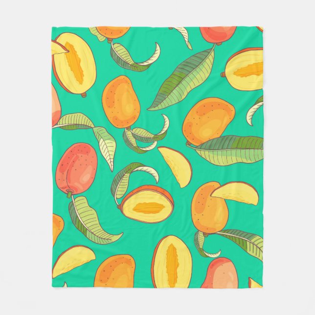 Mango Medley: Tropical Fruit Pattern Fleece Blanket (Front)