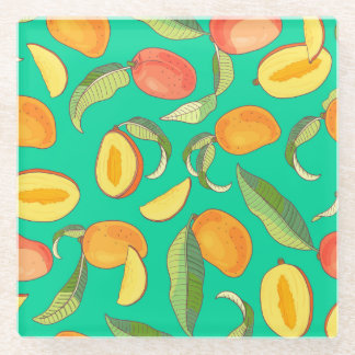 Mango Medley: Tropical Fruit Pattern Glass Coaster