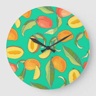 Mango Medley: Tropical Fruit Pattern Large Clock