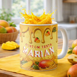 Mango Retro Party Favour Golden Orange Custom Name Coffee Mug