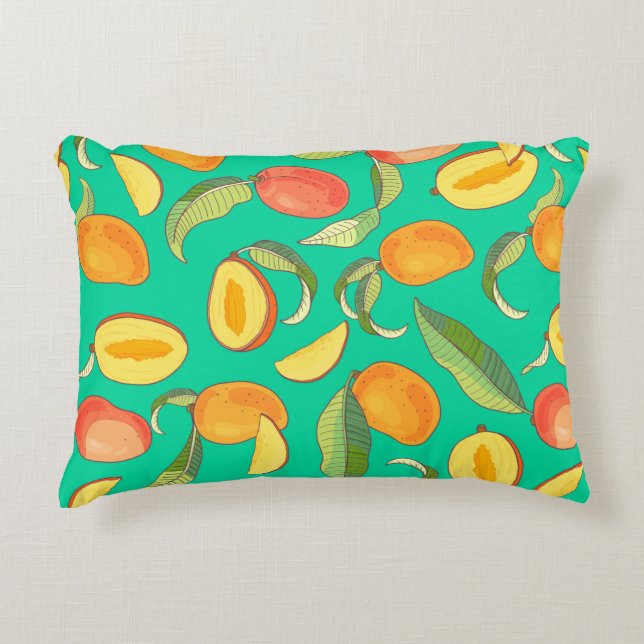 Mango. Seamless pattern with yellow and red tropic Decorative Cushion (Front)