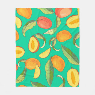 Mango. Seamless pattern with yellow and red tropic Fleece Blanket