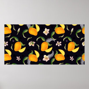 Mango. Seamless pattern with yellow and red tropic Poster