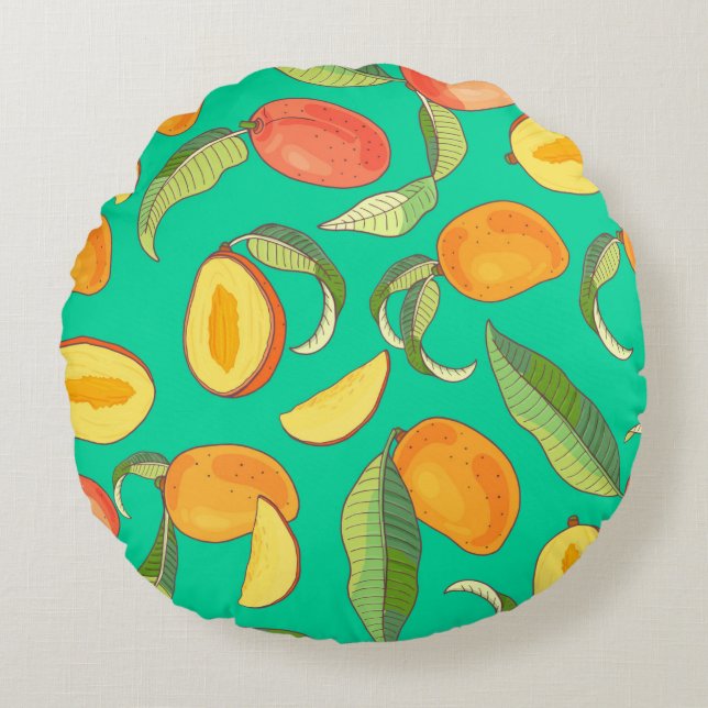 Mango. Seamless pattern with yellow and red tropic Round Cushion (Front)