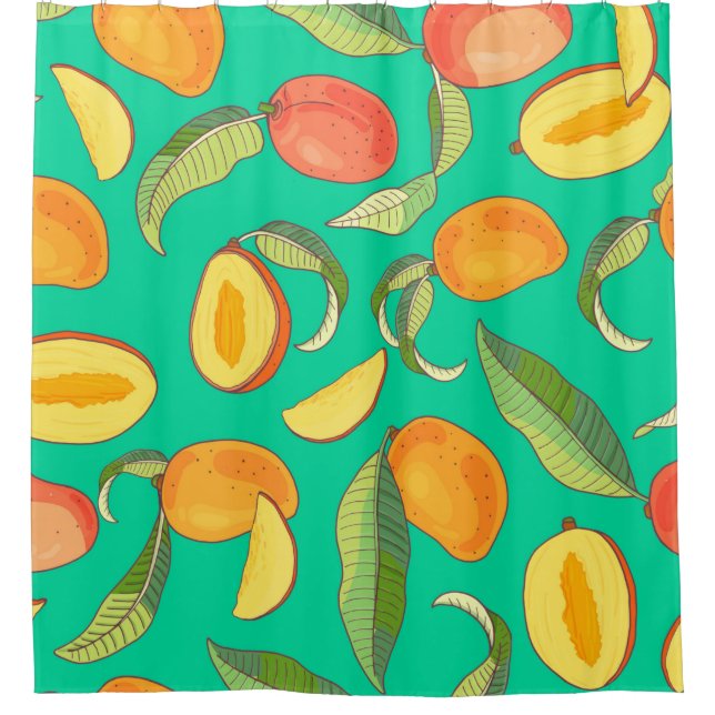 Mango. Seamless pattern with yellow and red tropic Shower Curtain (Front)