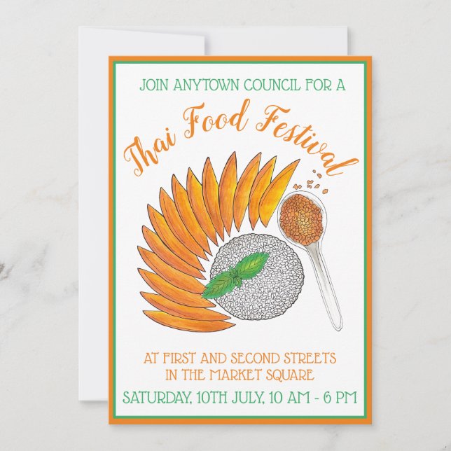 Mango Sticky Rice Thai Restaurant Dinner Party Invitation (Front)