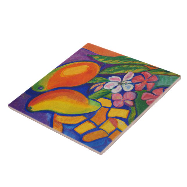 Mango still life Tropical and Hawaiian art tile (Side)