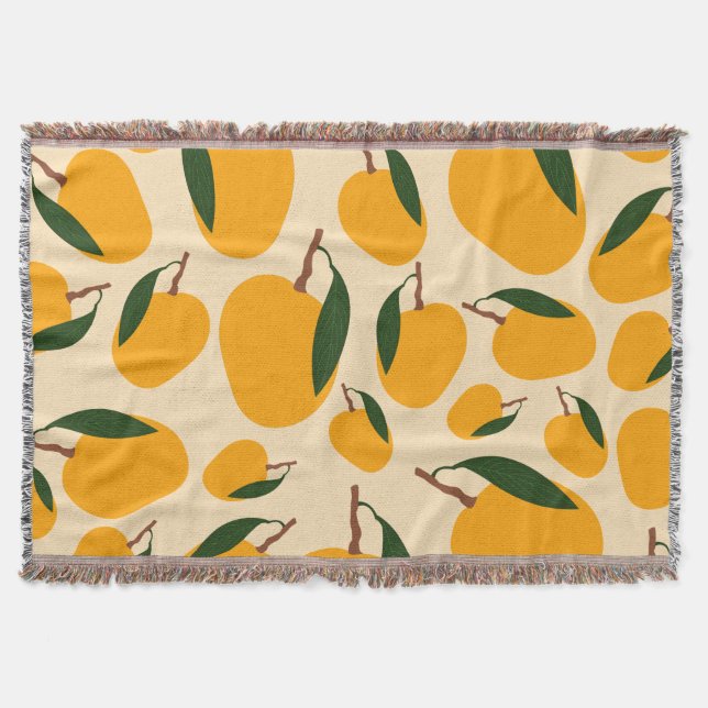 Mango Summer Fruit Pattern Throw Blanket (Front)