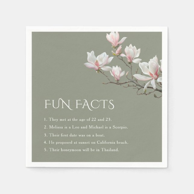 Mangolia Sage Green Fun Facts Wedding  Napkin (Front)