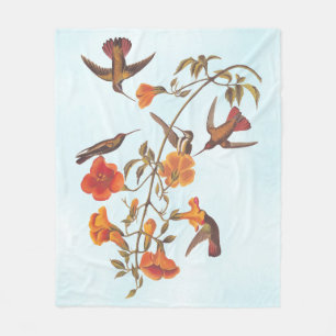 Mangrove Hummingbirds with Orange Trumpet Flowers Fleece Blanket