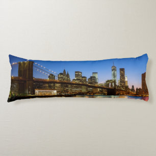Manhattan and Brooklyn Bridge at dusk Body Cushion