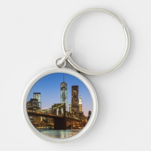 Manhattan and Brooklyn Bridge at dusk Key Ring (Front)
